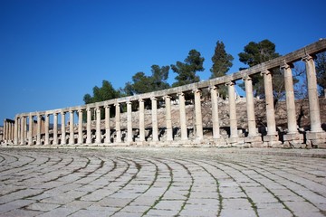Oval forum in Gerasa Jerash in Jordan, Middle East