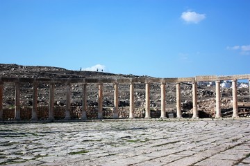 Oval forum in Gerasa Jerash in Jordan, Middle East