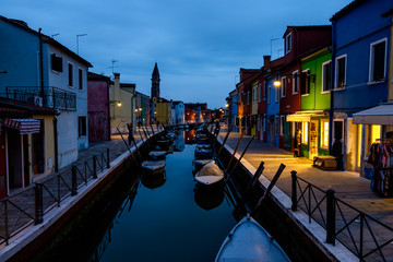 Fototapeta na wymiar Canal at night in Burano, Venice, Italy