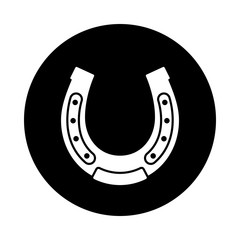 Horseshoe circle icon. Black, round, minimalist icon isolated on white background. Horseshoe simple silhouette. Web site page and mobile app design vector element.