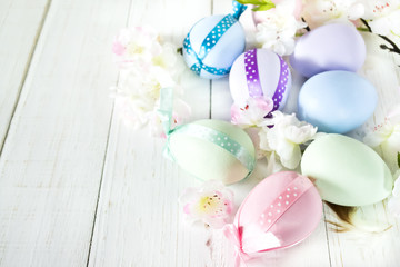 Decorated Easter eggs on white background