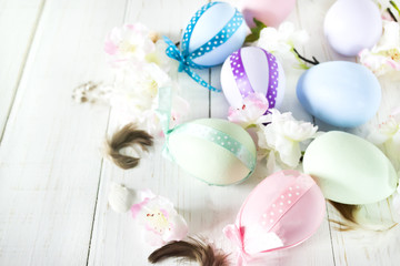 Decorated Easter eggs on white background