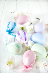 Decorated Easter eggs on white background