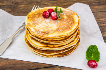 Tasty Pancake with cranberries and honey