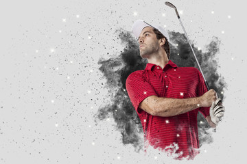 Golf Player coming out of a blast of smoke