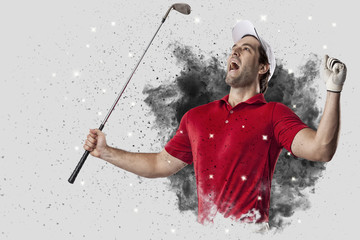 Golf Player coming out of a blast of smoke