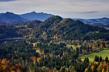 Hohenschwangau Castle and autumn trees. Bavaria, Germany.