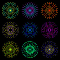 Complex patterns of the lines in the circle. Rounded lines in the pattern for the spirograph.
