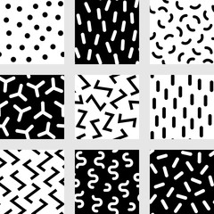 Geometric abstract seamless pattern. Simple motif background collection. Black and white decoration design. Trendy memphis style illustration - 139492627