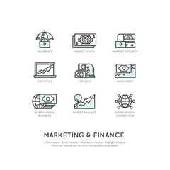 Vector Icon Style Illustration of Marketing and Finance, Business Vision, Investment, Management Process, Finance Job, Income, Revenue Source, Marketing Skill, Isolated Minimalistic Objects