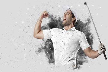 Golf Player coming out of a blast of smoke