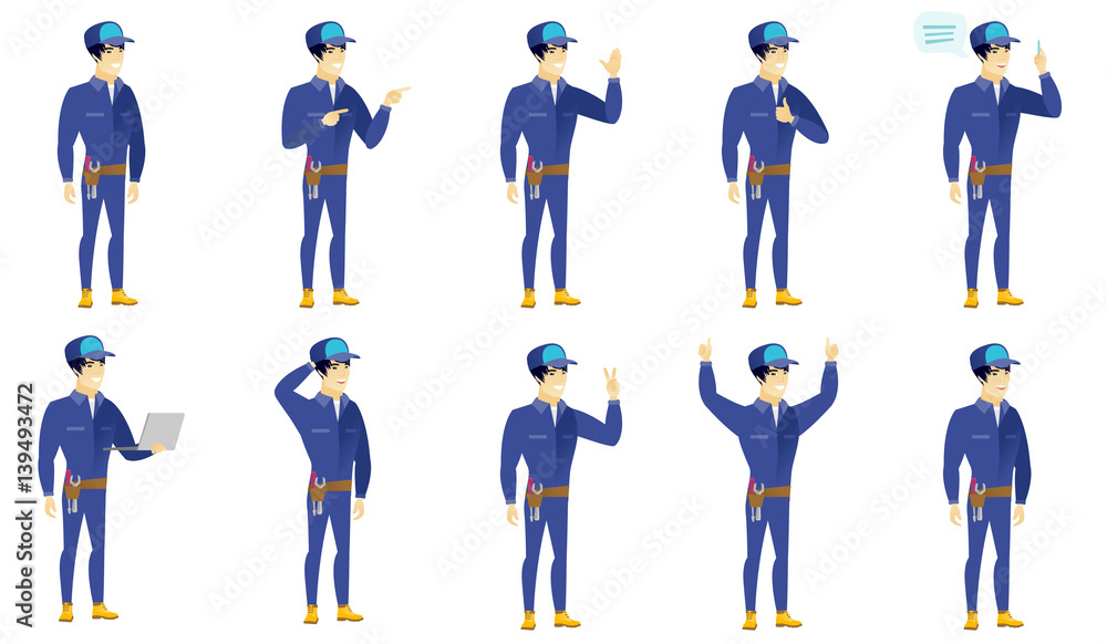 Poster vector set of mechanic characters.