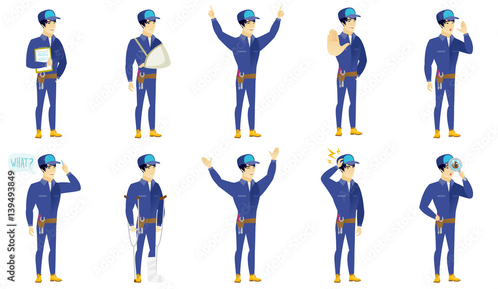 Poster vector set of mechanic characters.