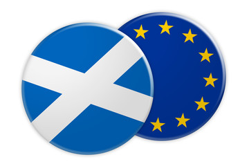 Politics News Concept: Scotland Flag Button On EU Flag Button, 3d illustration on white background