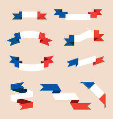 Vector set of scrolled isolated ribbons or banners in colors of French flag