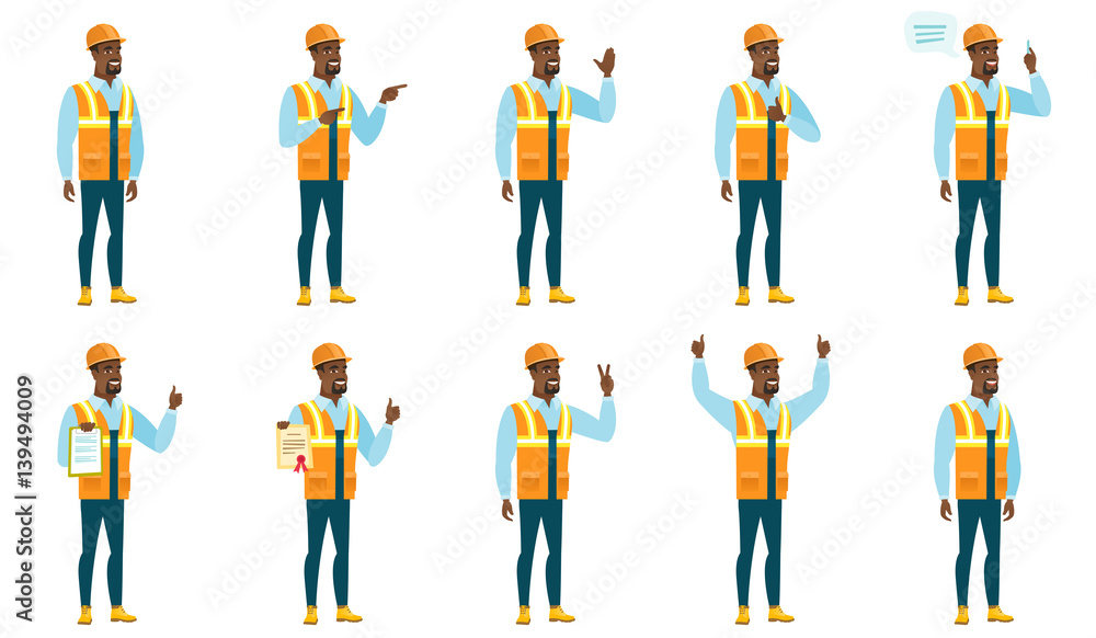 Poster vector set of builder characters.