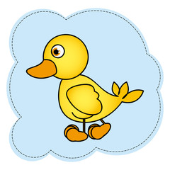 cloud frame with yellow duck side view animal icon vector illustration