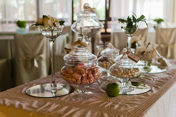 Assortment of candy and dragee at a wedding