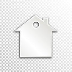 Empty white paper plate base for text. Simple house form card on transparent background