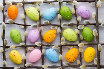 Easter and spring decoration, catkins and eggs.