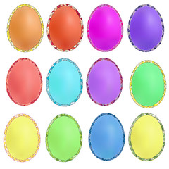 Colourful geometric mosaic design set with eggs. Vector illustration.