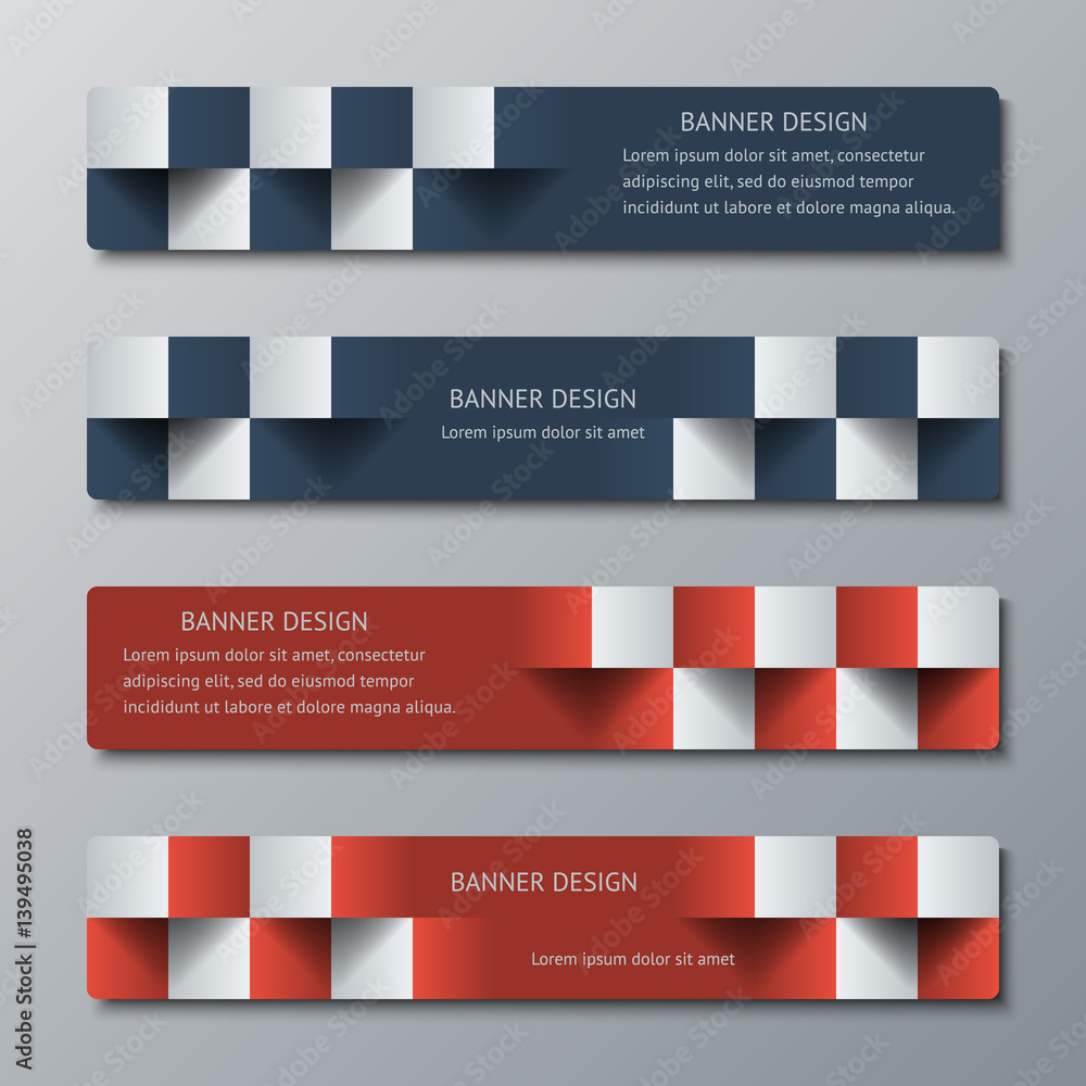 Wall mural geometric narrow horizontal banners with the 3d effect for business website. four template for the h
