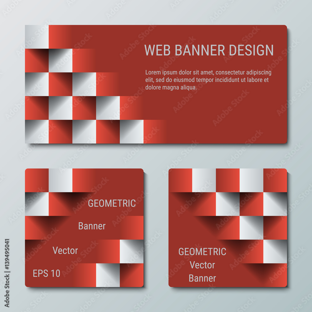 Wall mural geometric rectangular and square banners with the 3d effect for business website. three template for