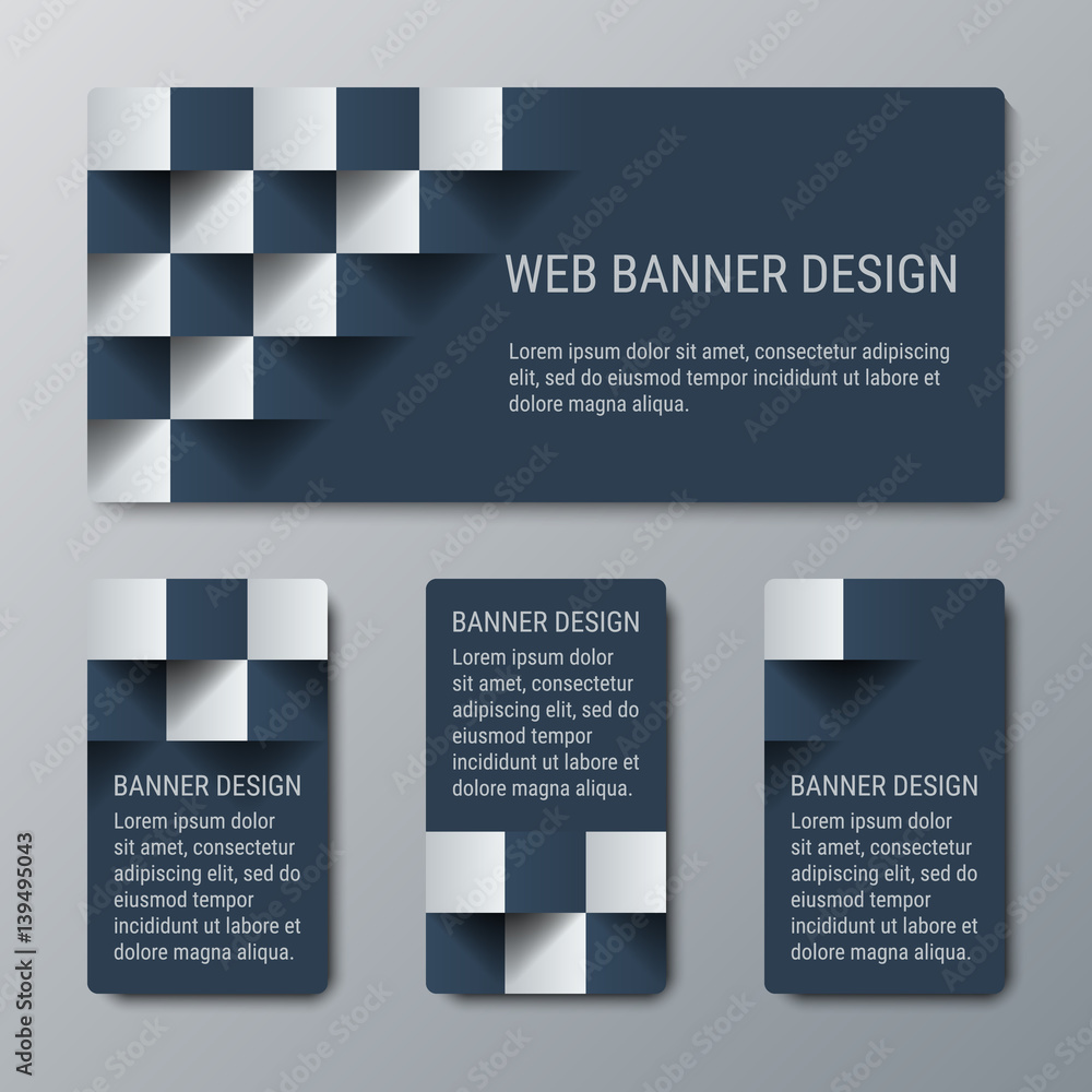Wall mural geometric horizontal and vertical banners with the 3d effect for business website. four template for