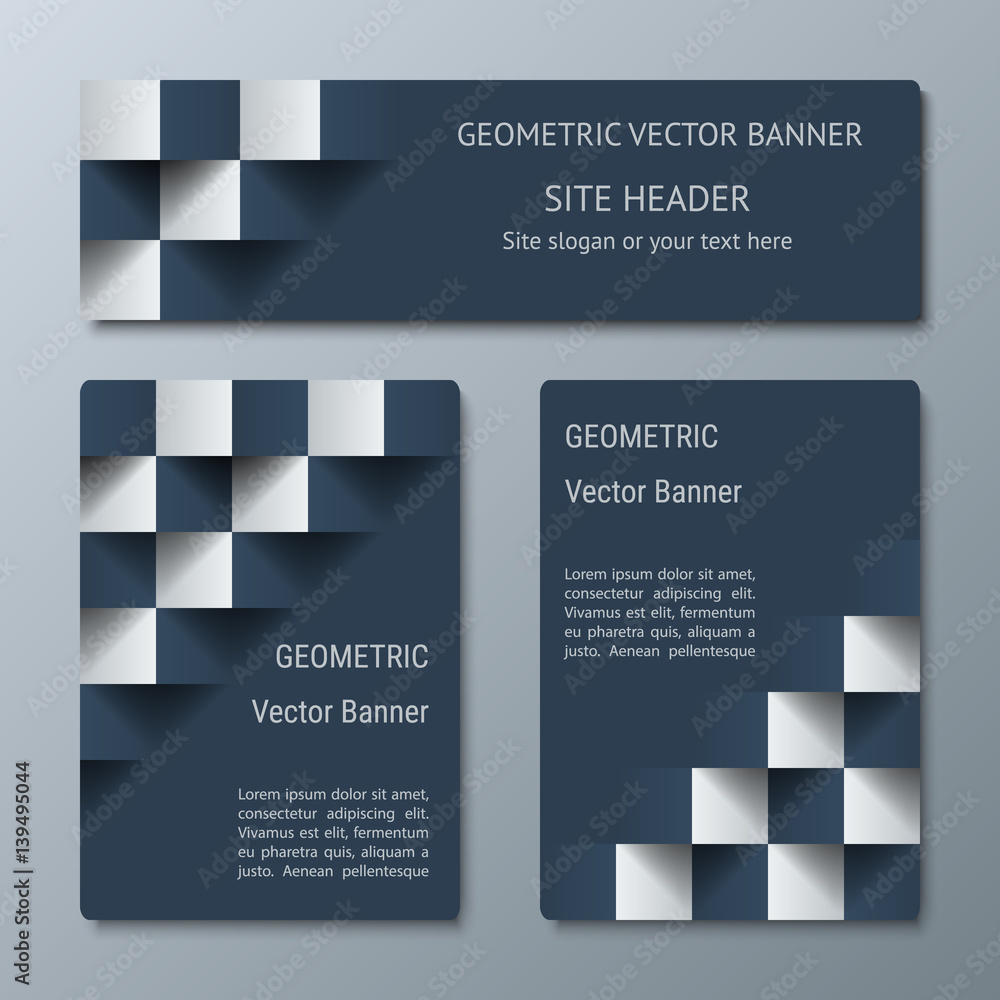 Wall mural geometric horizontal and vertical banners of varying width with the 3d effect for business website. 