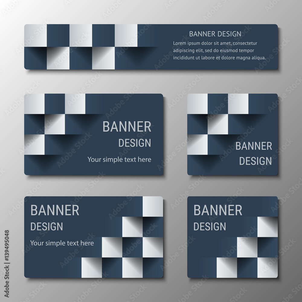 Wall mural geometric rectangular and square horizontal banners with the 3d effect for business website. five te