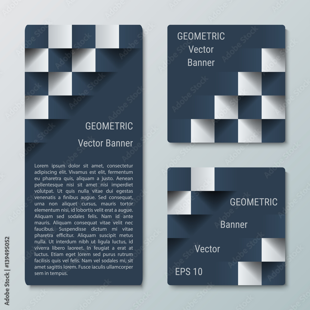 Wall mural geometric rectangular and square vertical banners with the 3d effect for business website. three tem