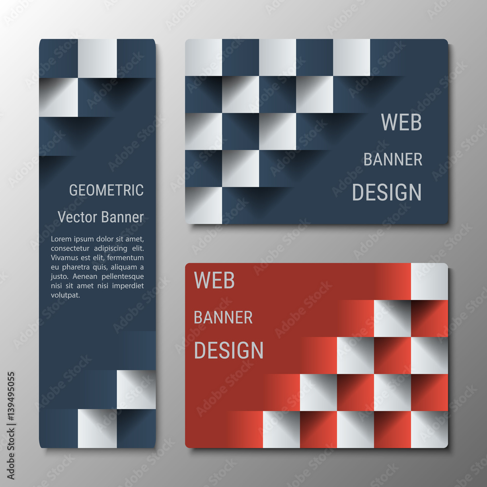 Wall mural geometric vertical and horizontal banners of varying width with the 3d effect for a business website
