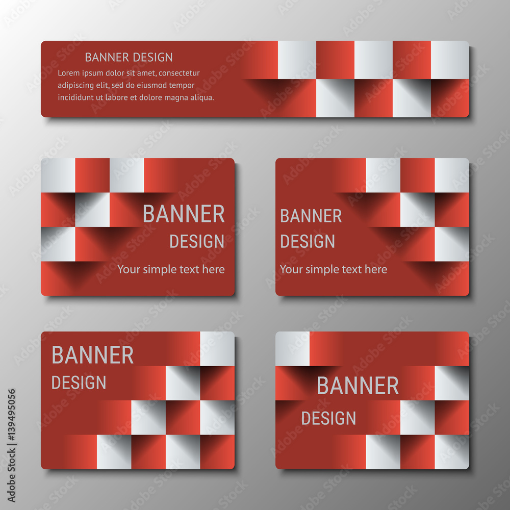 Wall mural Geometric rectangular banners of the same width with the 3D effect for business website. Three template for the header of the site and advertising banners