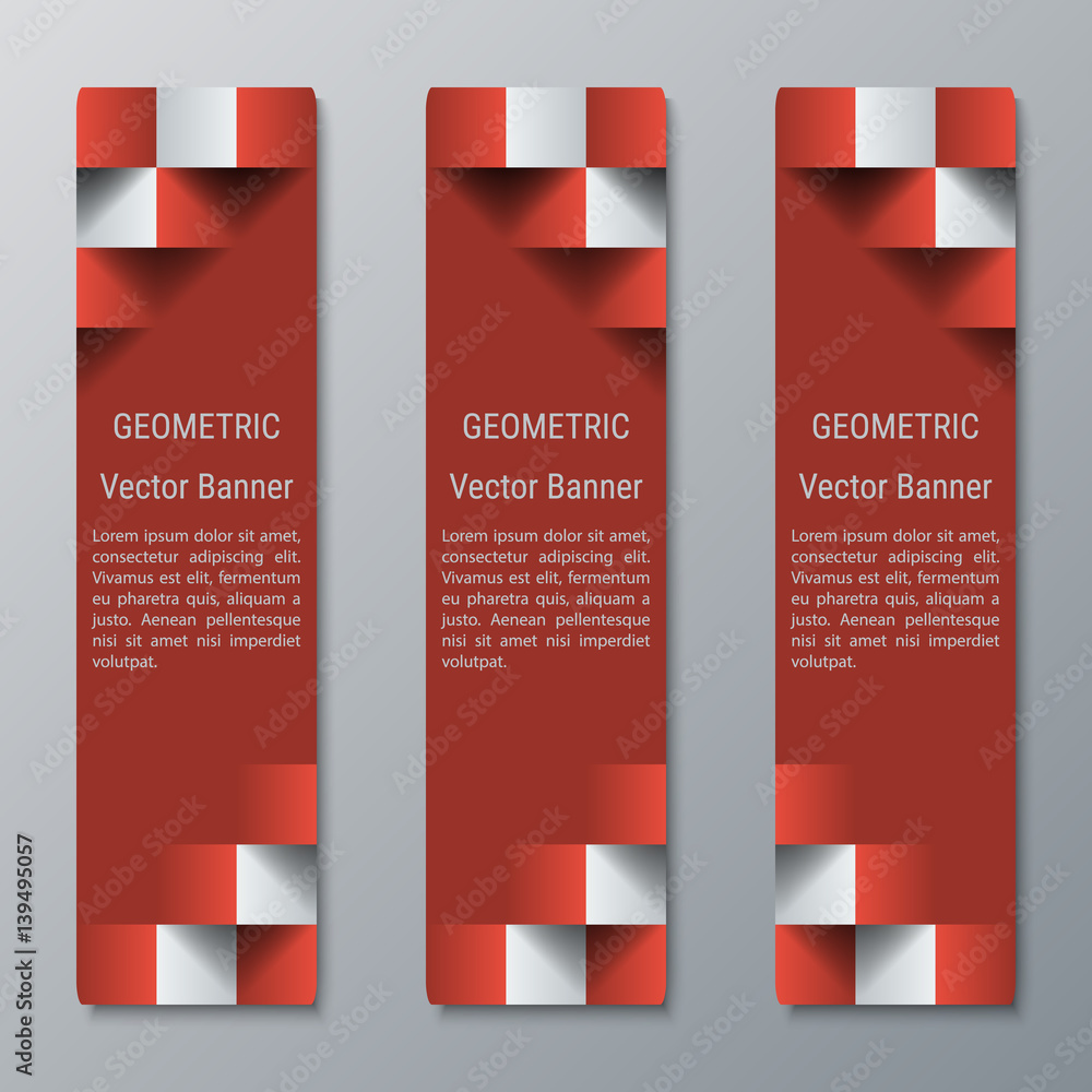 Wall mural geometric vertical rectangular banners medium width with 3d effect for a business website. three adv