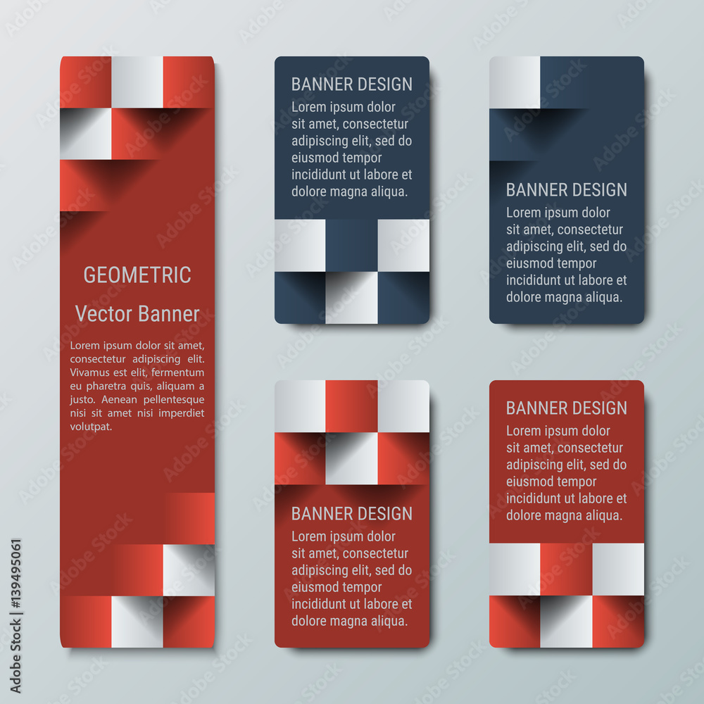 Wall mural geometric vertical high and medium rectangular banners with 3d effect for a business website. five b