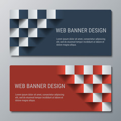 Obraz na płótnie Canvas Geometric wide horizontal banners with the 3D effect for business website. Two template for the header of the site or the advertisement banner