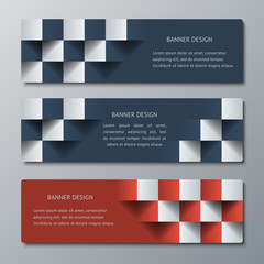 Geometric horizontal banners with the 3D effect for business website. Three template for the header of the site or the advertisement banner