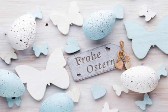 Easter decorations on a beautiful background. Greeting Card.