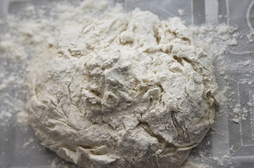Homemade dough with flour for pizza