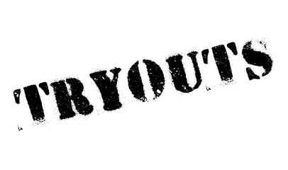 Tryouts rubber stamp. Grunge design with dust scratches. Effects can be easily removed for a clean, crisp look. Color is easily changed.