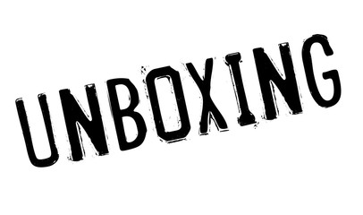 Unboxing rubber stamp. Grunge design with dust scratches. Effects can be easily removed for a clean, crisp look. Color is easily changed.