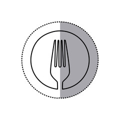 sticker with sketch of fork in circle vector illustration