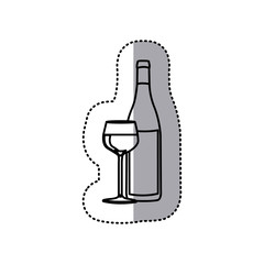 sticker black contour of glass cup and bottle vector illustration