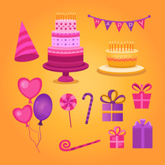 Set of objects Happy Birthday