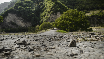 Beautiful summer landscape in mountains, green meadows and the dark blue sky with clouds . Big Caucasus. Azerbaijan