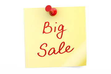 Big Sale text on a sticky note, 3D rendering