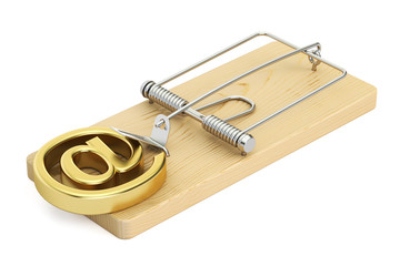 email symbol in mousetrap, 3D rendering