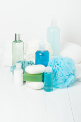 Spa Kit. Shampoo, Soap Bar And Liquid. Shower Gel. Aromatherapy Salt. Toiletries.