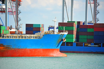 Port cargo crane, ship and container