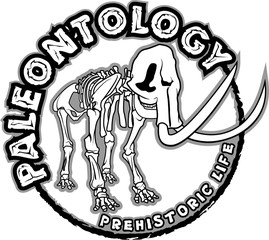 Mammoth skeleton Vector Logo emblem. T-shirt illustration concept insignia design template. Vintage Paleontology Prehistoric label.